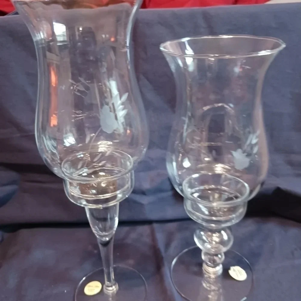 Princess house heritage pillar candle holder hurricane lamps lot of 2